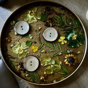 Decorative Floral Resin Tray with antique Buttons